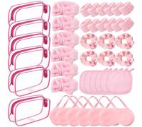 yeeplant Juego de fiesta de spa de felpa, 36 piezas de recuerdos de fiesta de pijamas, bandas para el pelo, máscaras de ojos, toallas, bolsas de maquillaje, coleteros