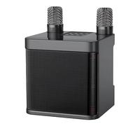 yeeplant Máquina de karaoke compacta con micrófonos inalámbricos duales, altavoz portátil de 6.1 x 6.1 x 5.4 pulgadas, entretenimiento Ktv al aire libre y en casa