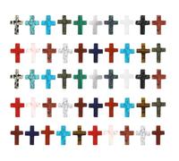 yeeplant Paquete de 50 mini dijes de cruz, cruces de bolsillo de piedra natural en varios colores para manualidades, pulidos para hacer joyas y regalos