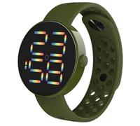 yeeplant Reloj de pulsera eléctrico analógico de pantalla redonda: impermeable, ajustable, vintage, banda LED, digital, decorativo, Verde oscuro, talla única