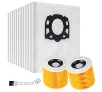 YeeQo 12 bolsas de aspiradora, 2 filtros y 1 cepillo de limpieza para Karcher WD3 WD3 P WD2 WD 2 Plus MV2-3 KWD 1-3 SE 4001-4002, repuestos 2.863-314.0 (bolsa KFI 357) y 6.414-552.0 (filtro KFI 3310)