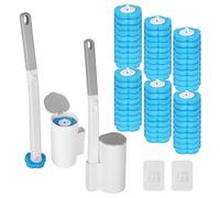 YeeQo Escobillas de baño Desechables, Mangos Dobles extendidos y Soportes Dobles, Contiene 60 Cabezales de Cepillo detergente Desechables. escobilla WC para inodoros, bañeras, lavabos (Azul)