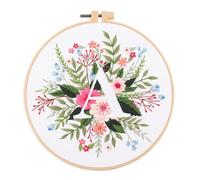 YEESAM ART Kit de iniciación de bordado con hermosas flores y patrones de letra A, juego completo de bordado de punto de cruz para adultos, principiantes, costura