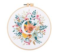 YEESAM ART Kit de iniciación de bordado con hermosas flores y patrones de letra C, juego completo de bordado de punto de cruz para adultos, principiantes, costura
