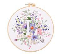 YEESAM ART Kit de iniciación de bordado con hermosas flores y patrones de letra L, juego completo de bordado de punto de cruz para adultos, principiantes, costura