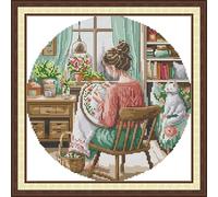 YEESAM ART Kits de punto de cruz para adultos, principiantes, bordados, preimpresos, 11 ct, kit de iniciación de bordado con sello de bricolaje, juego de costura fácil para decoración del hogar