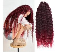 YEESHEDO 3 paquetes de 22 pulgadas de ondulado de agua fácil de crochet para locales de mariposa, extensiones de pelo sintético prelooped, trenzas trenzadas para mujeres, color negro y rojo