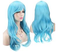 YEESHEDO Peluca de cosplay azul claro para mujer, pelo largo ondulado, pelucas sintéticas con flequillo para disfraz de fiesta de Halloween, anime, 70 cm