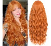 YEESHEDO Peluca Larga Rubia Ondulada Larga Ondas Naturales Rubio con flequillo Pelucas para mujer, Vida diaria Cosplay Fiestas Halloween Navidad 28" (Naranja claro)