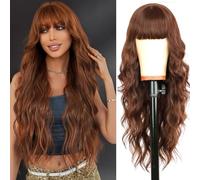 YEESHEDO Peluca Larga Rubia Ondulada Larga Ondas Naturales Rubio con flequillo Pelucas para mujer, Vida diaria Cosplay Fiestas Halloween Navidad 28" (Marrón miel)