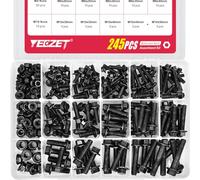 YEEZET 245PCS Kit de Tornillos y Tuercas Bridados M6 M8 M10 - Acero Aleado Grado 10.9, Fijaciones Hexagonales Métricas con Brida, Resistencia Alta para Automoción, Maquinaria y Bricolaje