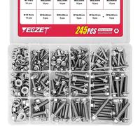 YEEZET Kit de Pernos y Tuercas con Brida de 245 Piezas M6 M8 M10 de Alta Resistencia, Fabricado en Acero Inoxidable 304. Incluye 15 Tamaños Más Comunes.