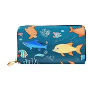 yefan Blue Underwater World of Fish - Cartera con cremallera, organizador de tarjetas múltiples y gran capacidad, 7.48 x 4.13 pulgadas (aprox. 19 x 10.5 cm), Black, Talla única
