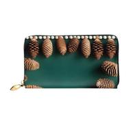 yefan Cartera con borde de cono de pino, cartera con cremallera, organizador de múltiples tarjetas y gran capacidad, 7.48 x 4.13 pulgadas (aprox. 19 x 10.5 cm), Black, Talla única