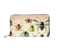 yefan Cartera con diseño de insectos pequeños de dibujos animados, cartera con cremallera, organizador de tarjetas múltiples y gran capacidad, 7.48 x 4.13 pulgadas (aprox. 19 x 10.5 cm), Black, Talla