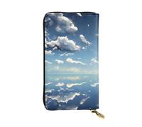 yefan Cartera de cielo azul y nubes blancas, con cremallera, gran capacidad, puede contener 12 tarjetas.