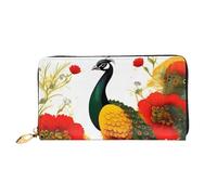 yefan Cartera de flores rojas de pavo real, cartera con cremallera, organizador de múltiples tarjetas, gran capacidad, 7.48 x 4.13 pulgadas (aprox. 19 x 10.5 cm), Black, Talla única