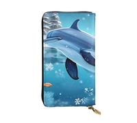 yefan Cartera Winter The Dolphin, cartera con cremallera para mujer, cartera larga para mujer, cartera organizadora de múltiples tarjetas y cartera de mano, Black, Talla única