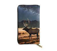 yefan Elk in The Meadow - Cartera con cremallera para mujer, cartera larga para mujer, cartera organizadora de múltiples tarjetas y cartera de mano, Black, Talla única