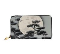 yefan Pine Tree Under The Moon - Cartera con cremallera, organizador de tarjetas múltiples y gran capacidad, 7.48 x 4.13 pulgadas (aprox. 19 x 10.5 cm), Black, Talla única