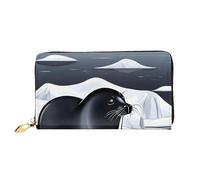 yefan Seals On Ice - Cartera con cremallera, organizador de tarjetas múltiples y gran capacidad, 7.48 x 4.13 pulgadas (aprox. 19 x 10.5 cm), Black, Talla única