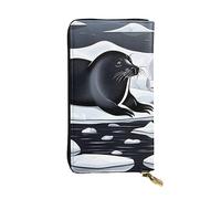 yefan Seals On Ice - Cartera con cremallera para mujer, cartera larga para mujer, cartera organizadora de múltiples tarjetas y cartera de mano, Black, Talla única