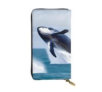 yefan Whales At Sea - Cartera con cremallera para mujer, cartera larga para mujer, cartera organizadora de múltiples tarjetas y cartera de mano, Black, Talla única