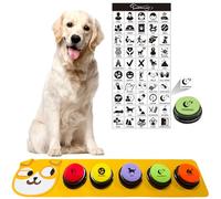 Yeffxior Juego de 5 botones de conversación para perros, botones de conversación grabados de 30 segundos para comunicación con perros con 50 calcomanías de escena y alfombrilla antideslizante