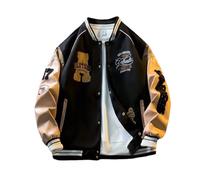 YeGang Chaquetas universitarias para hombre, chaqueta bomber universitaria, sudadera vintage, casual, unisex, ropa urbana Y2K, abrigos de gran tamaño con mangas de piel sintética, Negro, L