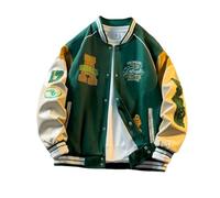 YeGang Chaquetas universitarias para hombre, chaqueta bomber universitaria, sudadera vintage, casual, unisex, ropa urbana Y2K, abrigos de gran tamaño con mangas de piel sintética, verde, L