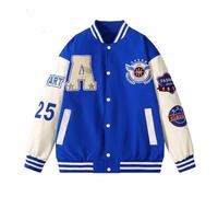 YeGang Chaquetas universitarias para hombre, chaqueta bomber universitaria, sudadera vintage, casual, unisex, ropa urbana Y2k, abrigos de gran tamaño con parche, azul, L