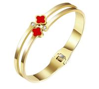 YeGieonr Brazalete de oro para mujer de oro, 18 K, chapado en oro de cuatro hojas, joya de trébol de cuatro hojas, pulsera de acero inoxidable, regalo de cumpleaños para mujeres, Medium, Acero