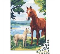 Yegua y Potro Puzzle de 1000 Piezas Puzzle para Adultos Paisaje Rural Papel Relajante Juego de Puzzle 1000 Piezas Decoración Familiar Regalo 38x26cm/1000pcs