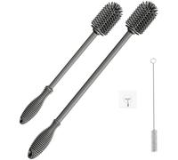 YEibi Pack de 2 Cepillos Limpiadores de Botellas (25y39cm) + Cepillo Paja | Limpia Biberones, Cepillo Limpiador de Botellas de Cristal, Cepillo de Silicona para Botellas, Limpiador de Florero