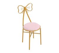 YEITBY Silla de tocador con respaldo cómodo taburete de maquillaje para dormitorio salón diseño elegante con respaldo de lazo de terciopelo marco de metal rosa para manicura cosmética
