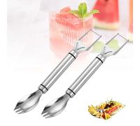 YEJAHY 2 pezzi 2 in 1 tagliafrutta in acciaio inossidabile, taglia anguria a doppia testa, coltello da taglio forchetta da frutta a doppia testa per casa, festa, campeggio