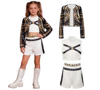 YEJAHY Disfraz para niña, diseño de estrella del pop para niña, disfraz de Ru-mi, juego completo para fiesta temática, disfraz de ídolo para escenarios, carnaval, Halloween (negro,150)