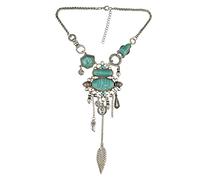 YEJBBUC Ethnic Jewelry - Gargantilla bohemia con borlas turquesas, color plateado