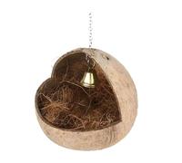 YEJBBUC Nido de pájaro de concha de coco para mascotas, hábitat para hámster, canario con trozo de coco, 13 x 13 cm