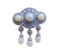 YEJIANGHUA Broche de perla Natural de lujo de gama alta con temperamento Vintage, broches de Palacio de circón con borlas, apto for mujer, traje, abrigo, joyería delicada Natural