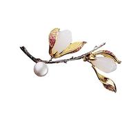 YEJIANGHUA Broches de Magnolia elegantes de estilo perla de agua dulce alfileres de flores simples creativos accesorios de traje literario aptos for joyería de mujer Natural
