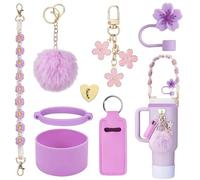 YEJIKJ Stanley Cup Accesorios Traje 8 Piezas, Morada Juego de Accesorios para Stanley Cup, Tapas de Pajitas de Silicona, Stanley Accesorios para Vaso 2L 850 ml (excluyendo tazas)