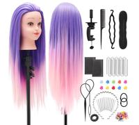 Yekavo maniquí con estilo Manikin cosmetología formación cabeza de muñeca práctica cabeza de pelo real cabezas de maniquí para maquillaje trenzado y soporte de clip gratis (Rosa púrpura.)