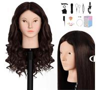 Yekavo maniquí con estilo Manikin cosmetología formación cabeza de muñeca práctica cabeza de pelo real cabezas de maniquí para maquillaje trenzado y soporte de clip gratis (Color negro)