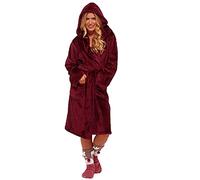 Yekdmxop Albornoz de hombre de algodón, albornoz de gimnasio para mujer con bolsillos, capucha y cinturón, albornoz unisex de esponja muy suave, bata de invierno ligera para la casa, Vino, XXL