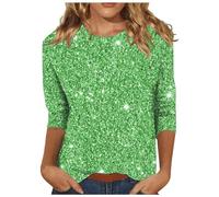 Yekdmxop Camisa de mujer elegante con lentejuelas curvadas y cuello redondo camisetas brillantes Año Nuevo Blusa Plata Manga Larga Camisa Tallas Grandes Glitter Oro Tops Navidad Strass T Shirt