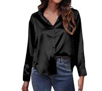 Yekdmxop Camisetas de mujer elegante de raso Top ceremonia camiseta clásica Curvy Blusa Cuello en V Tallas Grandes Camiseta Elegantes Fiesta Camisa Basic Business con Botones T Shirt de Seda Oficina