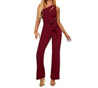 Yekdmxop Chándal elegante para mujer - Mono largo de pierna ancha - Conjunto de mujer - Espalda desnuda - Moderno pantalón de un solo hombro - Color liso - Vestidos de noche completos sin mangas -