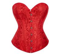Yekdmxop Corsé mujer negro con tirantes corsé top mujer elegante gótico busto mujer fiesta tallas grandes corsé deshuesado encaje up corsé mujer negro simple waist trainer push up, rojo, L