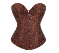 Yekdmxop Corsé mujer negro con tirantes corsé top mujer elegante gótico busto mujer fiesta tallas grandes corsé deshuesado encaje up corsé mujer negro simple waist trainer push up, café, M